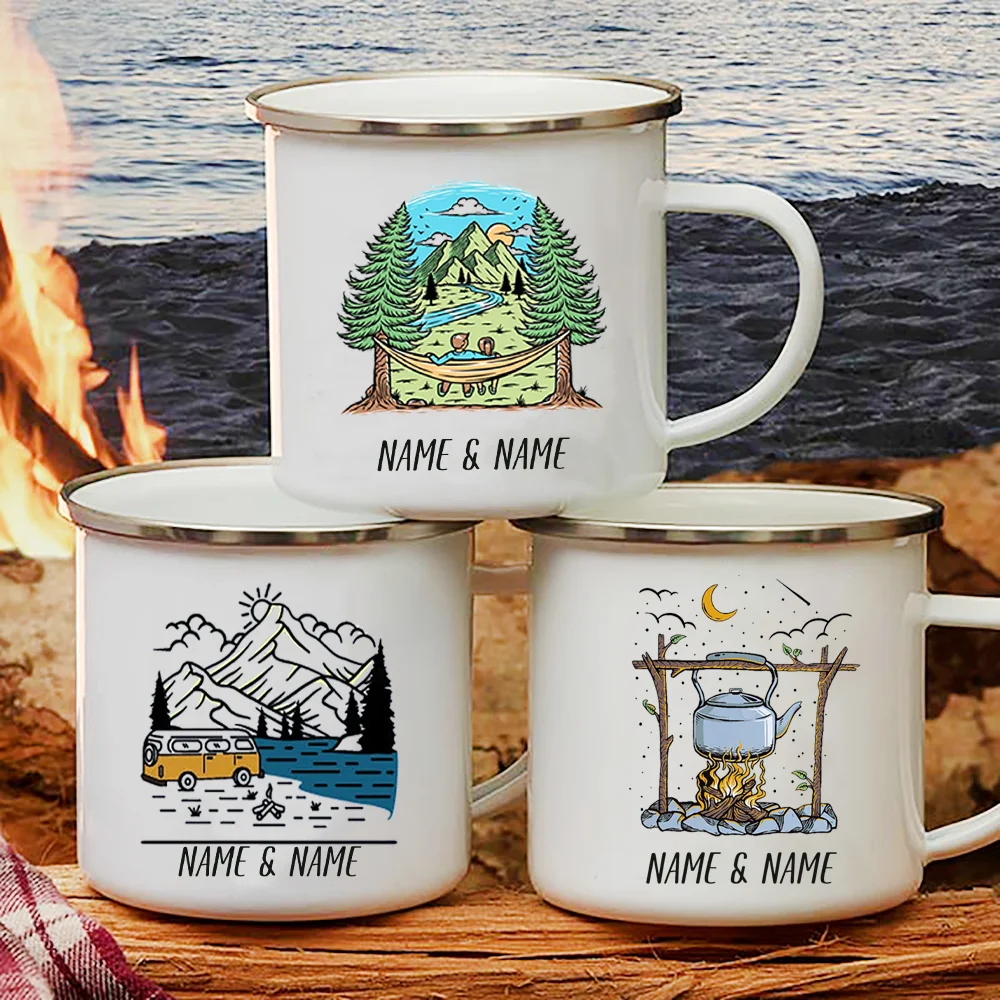 Outdoor Adventure Names - Taza esmaltada con nombre personalizado para