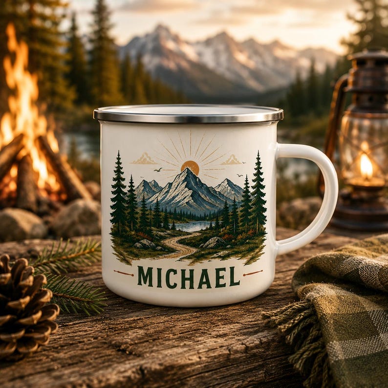 Taza de camping de esmalte per - Outdoor Adventure Names reseña y precio