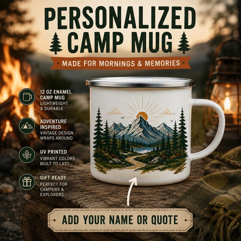 Taza de camping de esmalte per - Outdoor Adventure Names reseña y precio